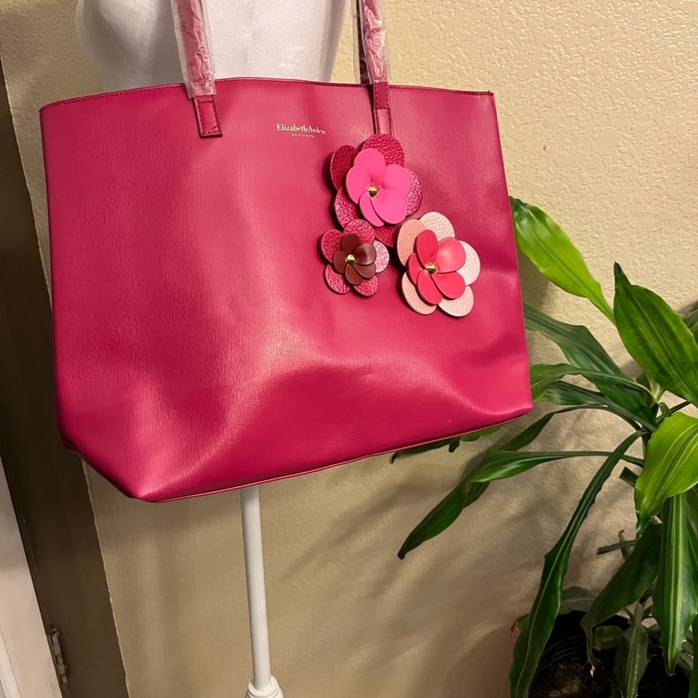 Elizabeth Arden Hot Pink Floral Applique Tote